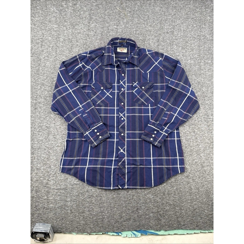 Authentic Western Youngbloods Pearl Snap Shirt Mens Large Blue Plaid Vintage